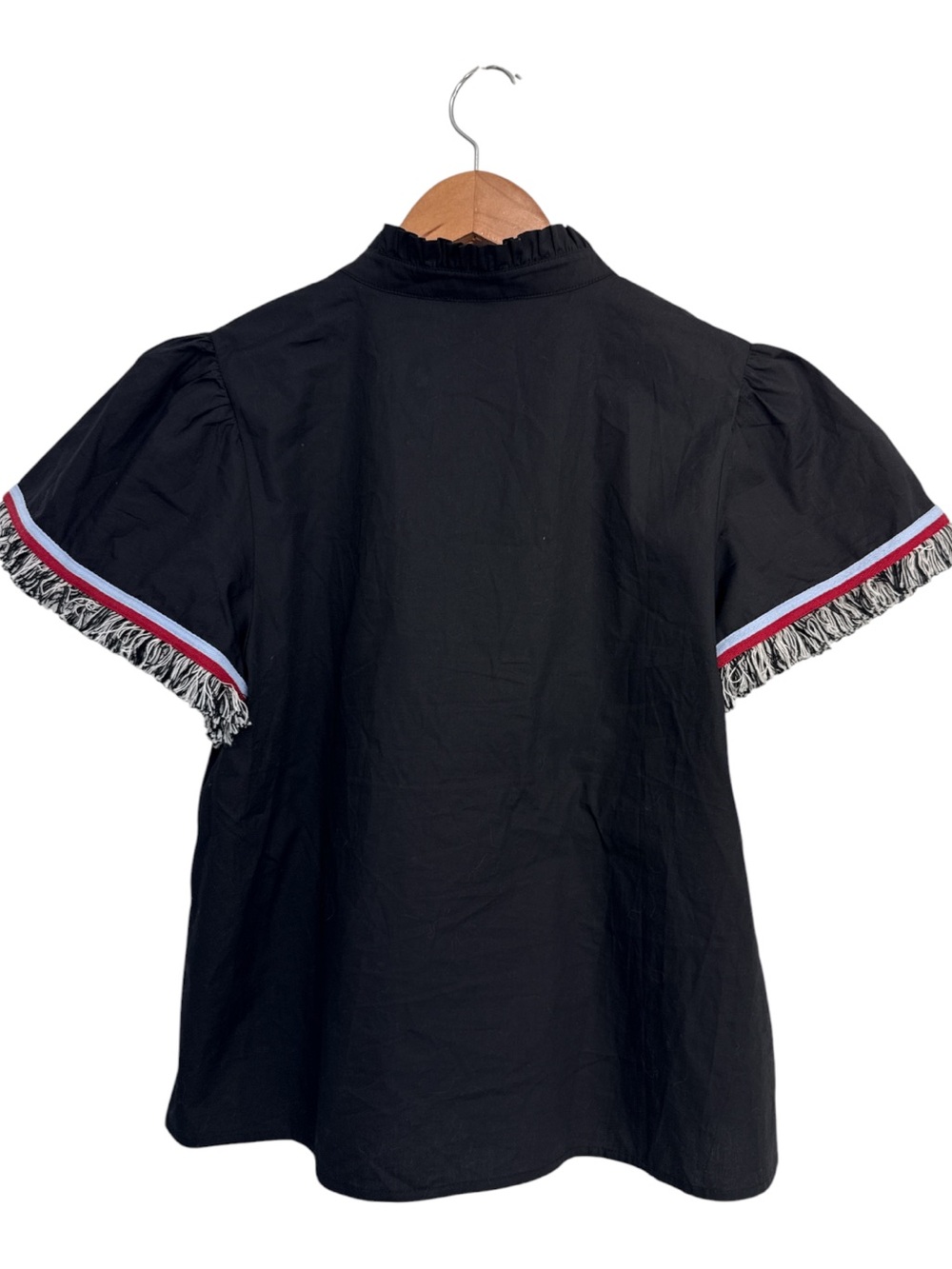 THML Black Short Sleeve Top with Fringe Sleeve Details - Picture 5 of 5